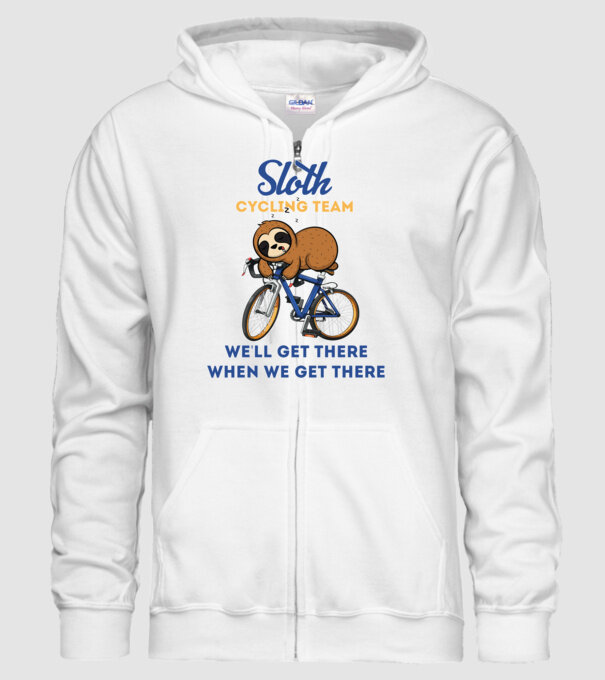 Sloth cycling team model alb pe tricou