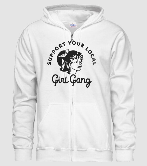Support your local girl gang pe fond alb -01 model alb pe tricou