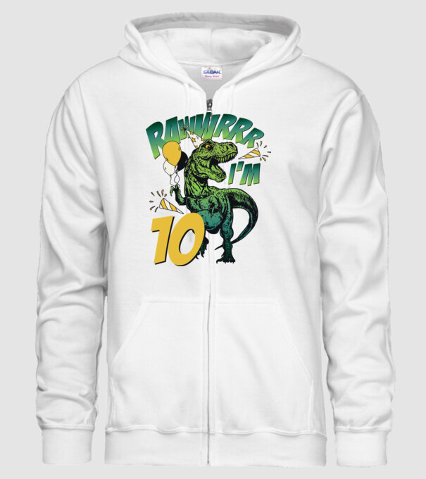 'Birthday Dinosaur rawww i''m 10' model alb pe tricou