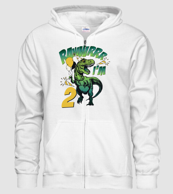 'Birthday Dinosaur rawww i''m 2' model alb pe tricou