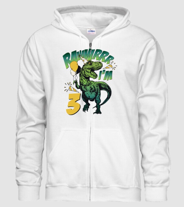 'Birthday Dinosaur rawww i''m 3' model alb pe tricou