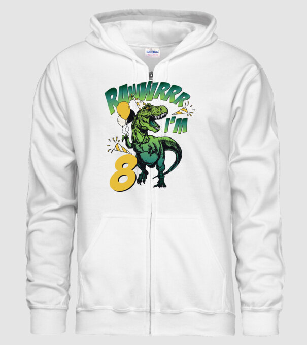 'Birthday Dinosaur rawww i''m 8' model alb pe tricou