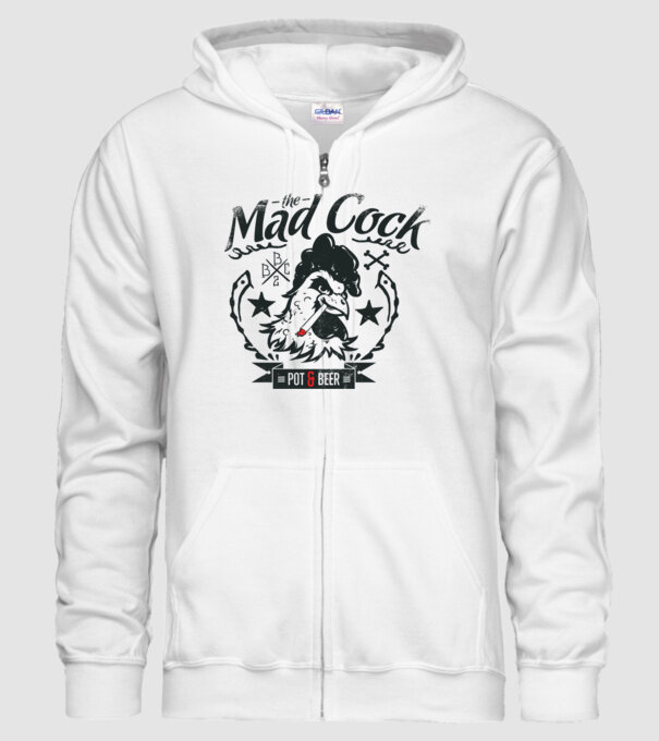 The Mad Cock model alb pe tricou