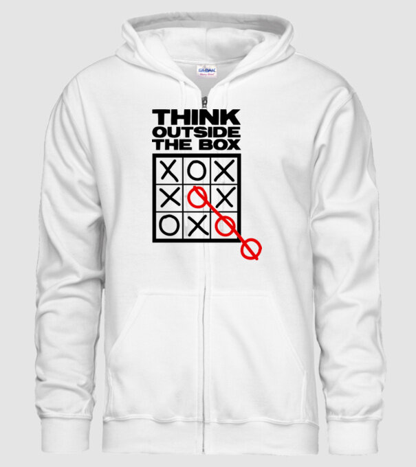 Think outside the box model alb pe tricou