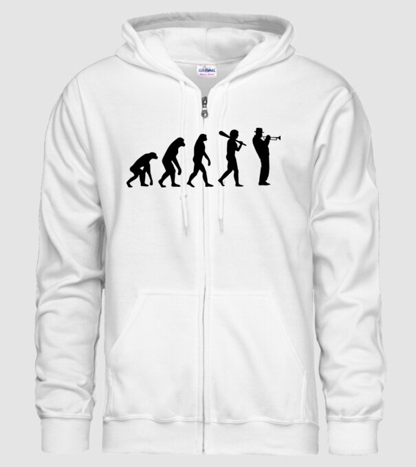 Trombitás evolúció model alb pe tricou