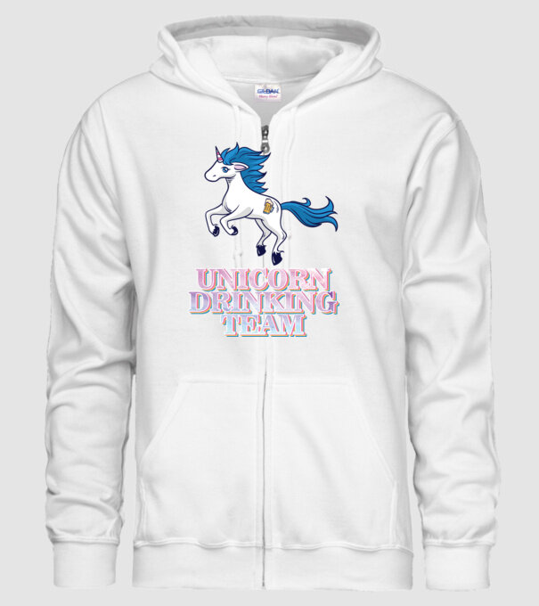 Unicorn drinking team model alb pe tricou