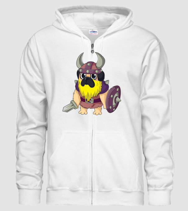 Mops Viking model alb pe tricou