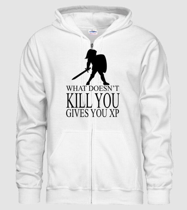 'What doesn''t kill you, gives you XP' model alb pe tricou