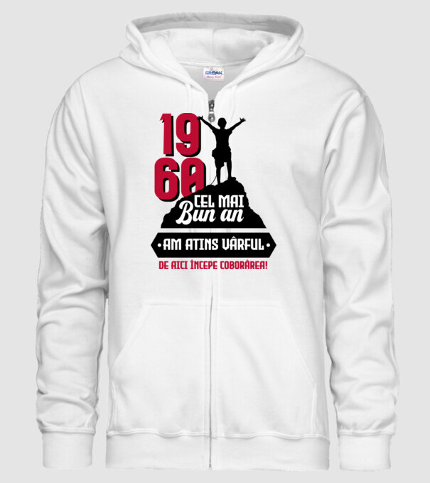 1960 cel mai bun an. Am atins vârful, de aici începe coborârea. model alb pe tricou