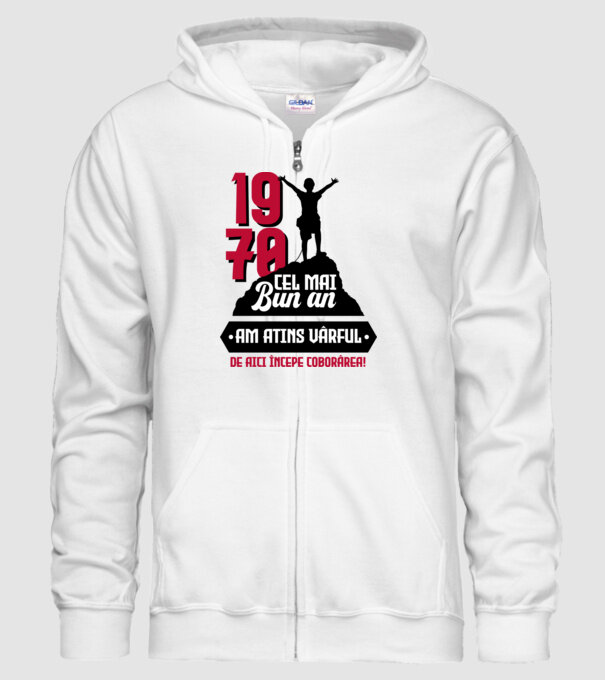 1970 cel mai bun an. Am atins vârful, de aici începe coborârea. model alb pe tricou