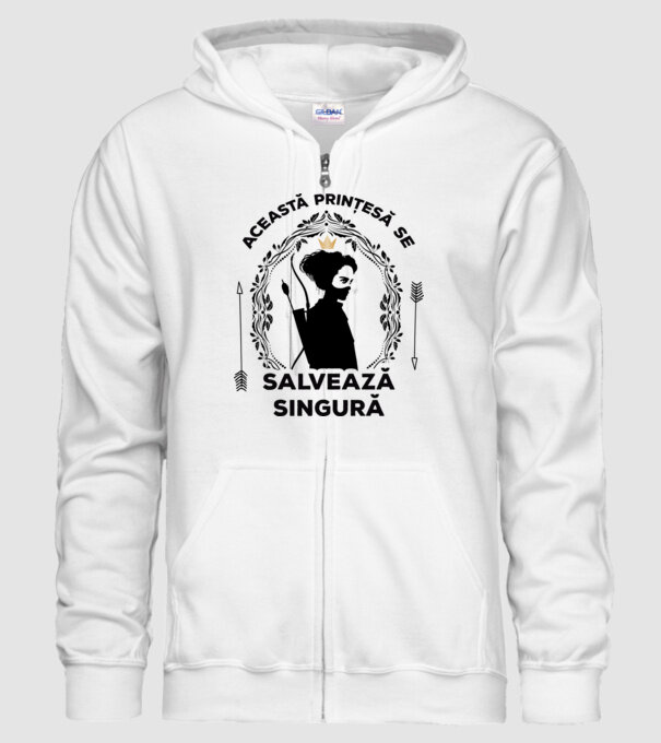 Această prințesă se salvează singură model alb pe tricou