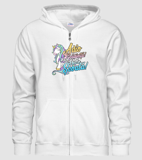 Adio grădiniță! Hello școală! model alb pe tricou