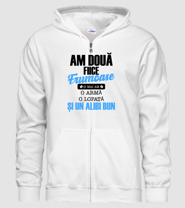 Am Două fiice frumoase și mai am o armă, o lopată și un alibi bun model alb pe tricou