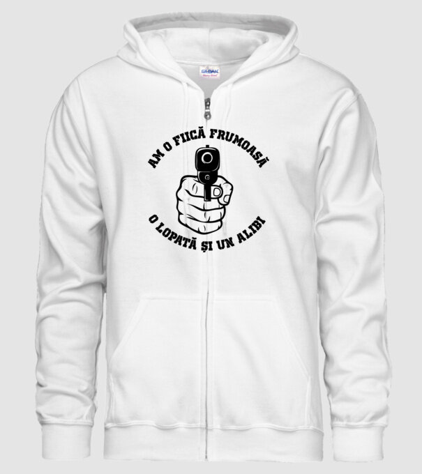 Am o fiică frumoasă, o lopată și un alibi model alb pe tricou