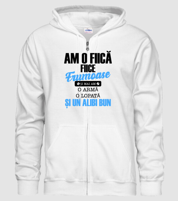 Am o fiică frumoasă și mai am o armă, o lopată și un alibi bun model alb pe tricou