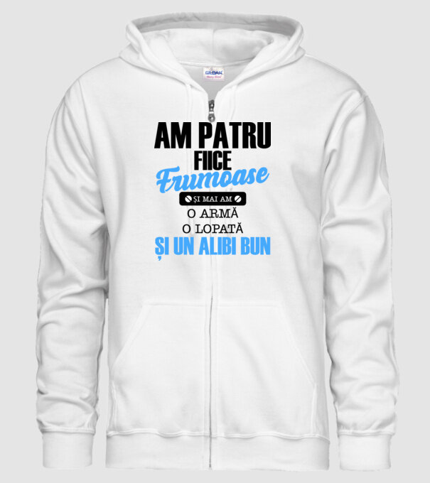 Am patru fiice frumoase și mai am o armă, o lopată și un alibi bun model alb pe tricou