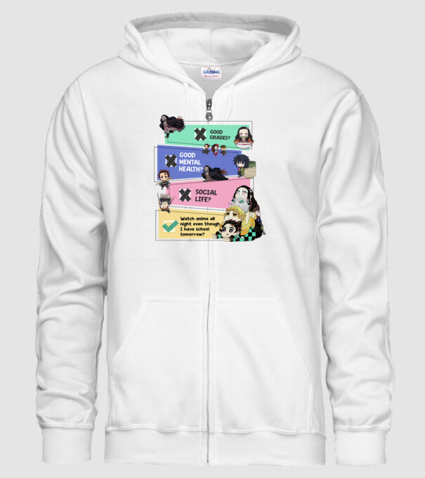 Anime check Demon Slayer model alb pe tricou