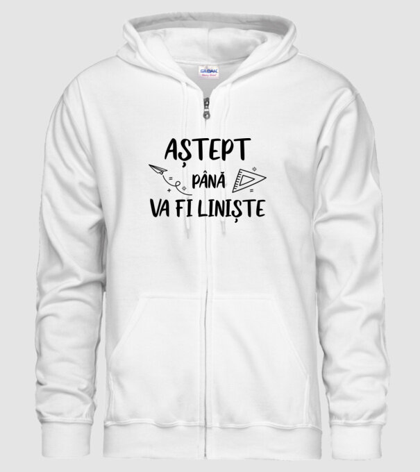 Aștept până va fi liniște model alb pe tricou
