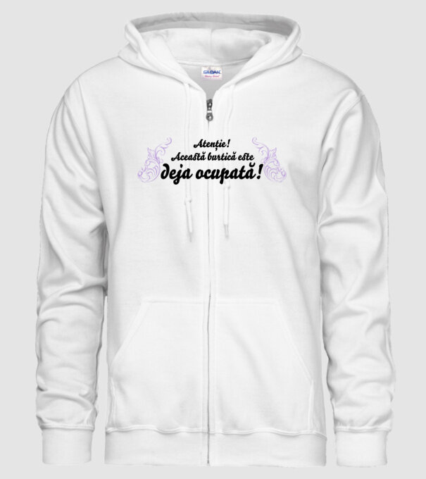 Atenție! Această burtică este deja ocupată! model alb pe tricou
