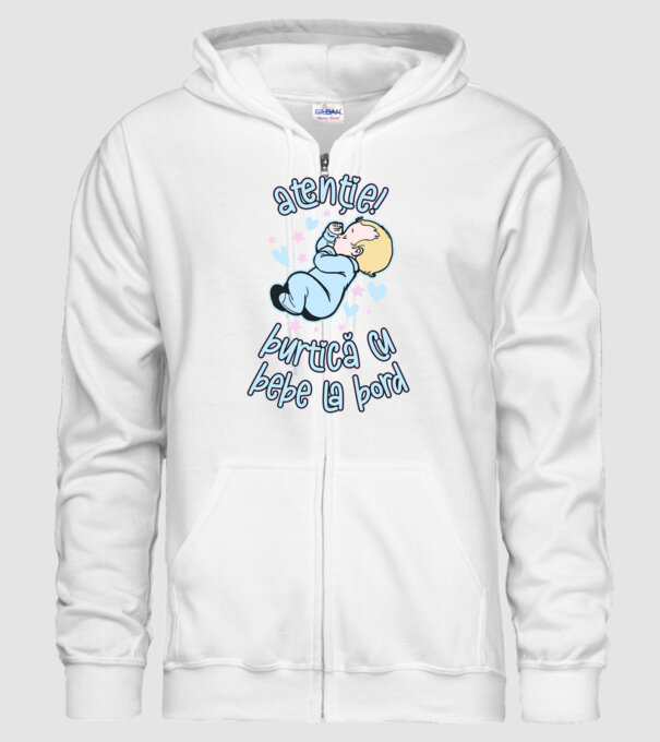 atenție! burtică cu bebe la bord model alb pe tricou