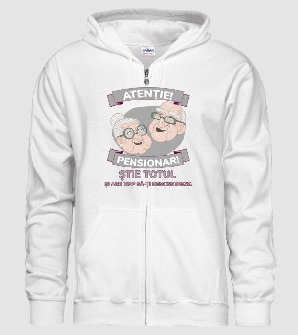 atenție! pensionar! știe totul și are timp să-ți demonstreze. model alb pe tricou