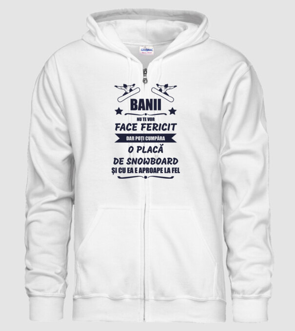 banii nu te vor face fericit, dar poți cumpăra o placă de snowboard și cu ea e aproape la fel model alb pe tricou