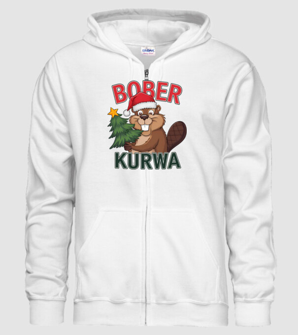 Bober kurwa Christmas model alb pe tricou