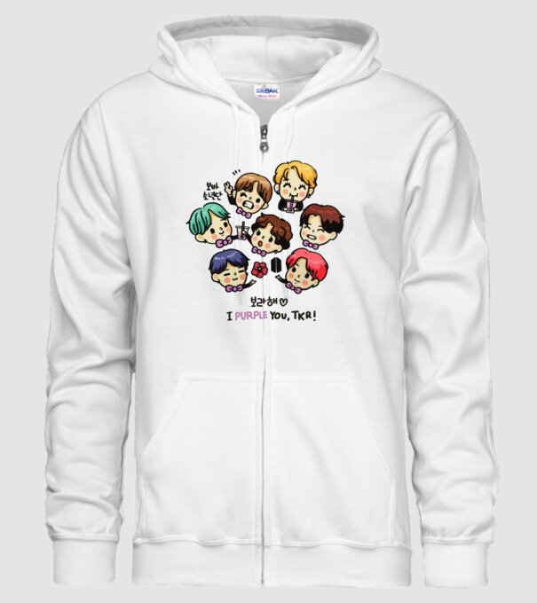 BTS chibi model alb pe tricou