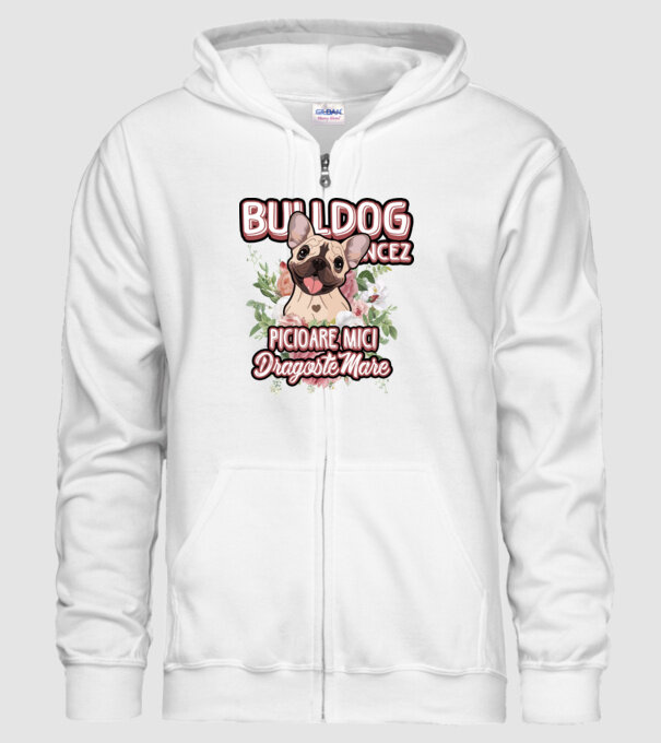 Bulldog francez picioare mici dragoste mare model alb pe tricou