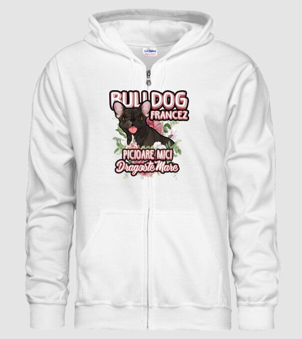 bulldog francez - picioare mici dragoste mare model alb pe tricou