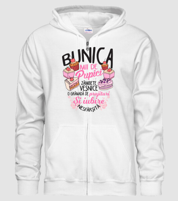 bunica - mii de pupici, zâmbete veșnice, o grămadă de prăjituri și iubire nesfârșită model alb pe tricou