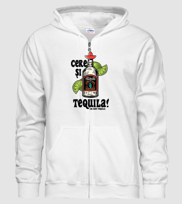 cere și tequila! (eu sunt tequila) model alb pe tricou