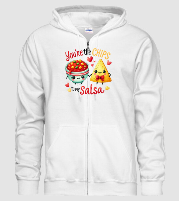 Chips to my Salsa model alb pe tricou