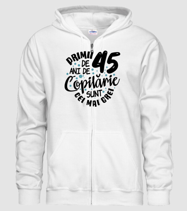 Copilărie 45 de ani model alb pe tricou