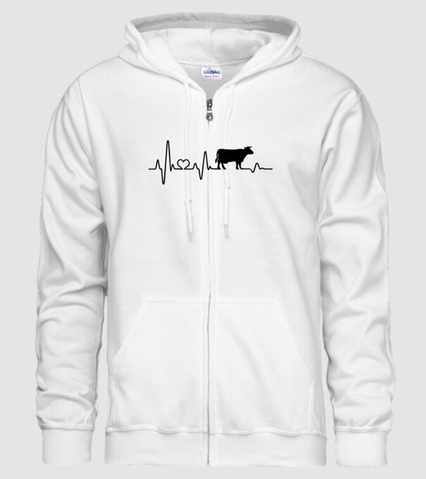 Cow Heartbeat model alb pe tricou