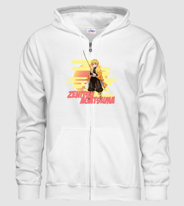 Demon Slayer Zenitsu model alb pe tricou