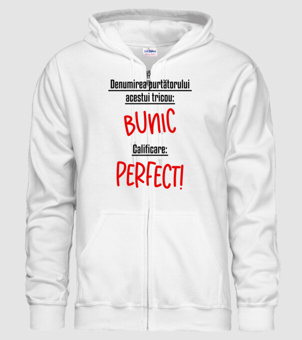 Denumirea purtătorului acestui tricou: bunic! Calificare: Perfect! model alb pe tricou