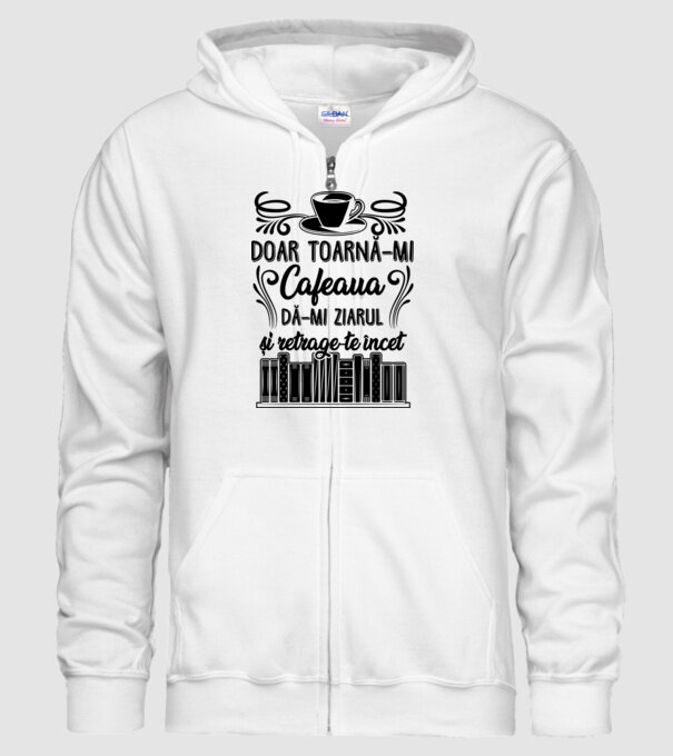 Doar toarnă-mi cafeaua, dă-mi ziarul și retrage-te încet D7979895 model alb pe tricou