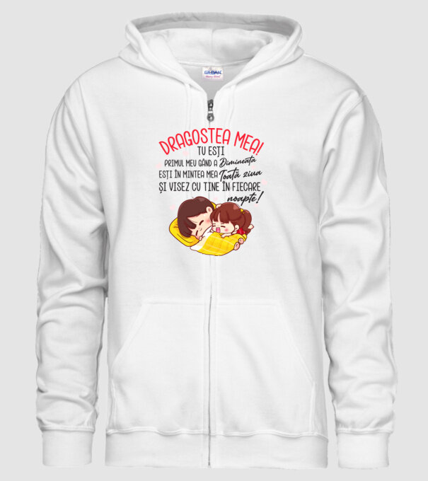 Dragostea mea! tu ești primul meu gând dimineața, ești în mintea mea toată ziua și visez cu tine în fiecare noapte. Te iubesc! model alb pe tricou