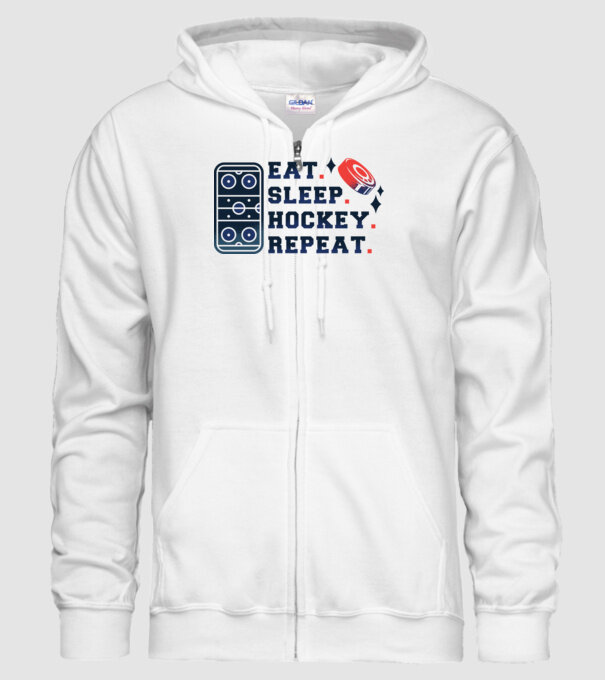 Eat Sleep Hockey Repeat model alb pe tricou