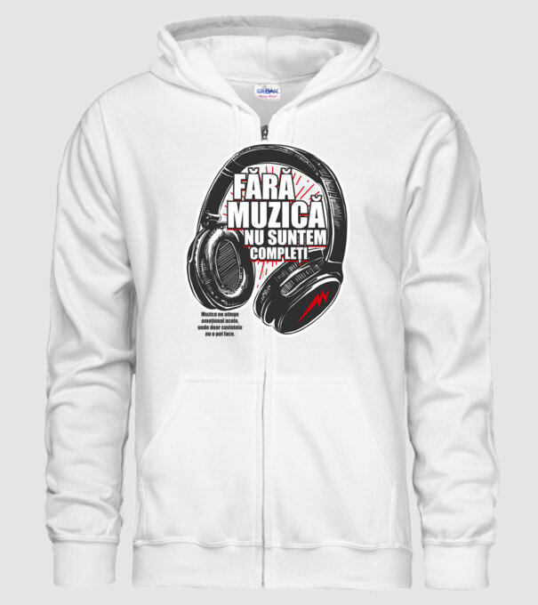 Fără muzică nu suntem compleți - Muzica ne atinge emoțional acolo, unde doar cuvintele nu o pot face. model alb pe tricou