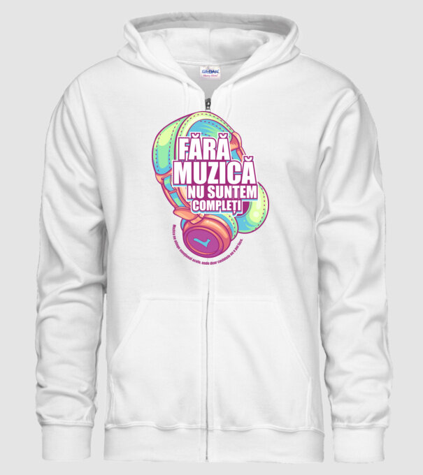 Fără muzică nu suntem compleți - Muzica ne atinge emoțional acolo, unde doar cuvintele nu o pot face. model alb pe tricou