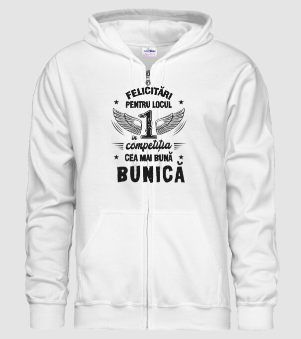 Felicitări pentru locul 1 în competiția Cea mai bună bunică! model alb pe tricou