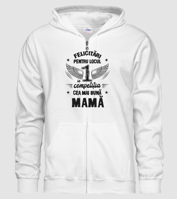 Felicitări pentru locul 1 în competiția Cea mai bună mamă! model alb pe tricou