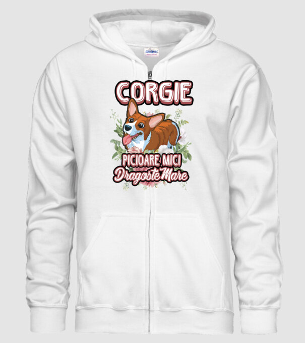 corgie : picioare mici dragoste mare model alb pe tricou