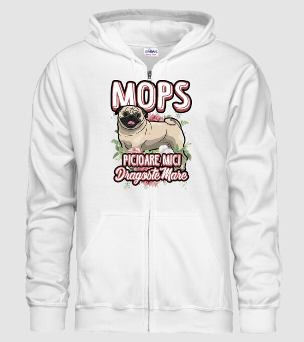 mops : picioare mici dragoste mare model alb pe tricou