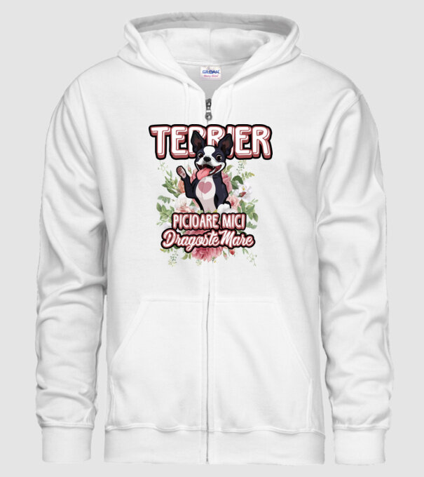 terrier : picioare mici dragoste mare model alb pe tricou