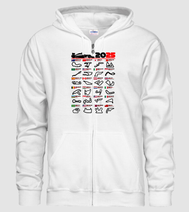 F1 calendar 2025 model alb pe tricou