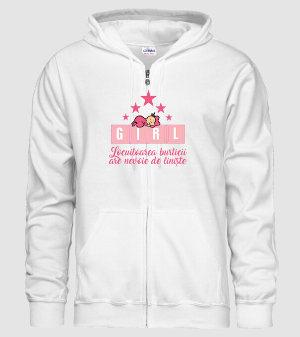 GIRL- Locuitoarea burticii are nevoie liniște model alb pe tricou