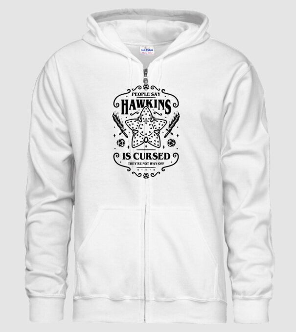 hawkins is cursed model alb pe tricou